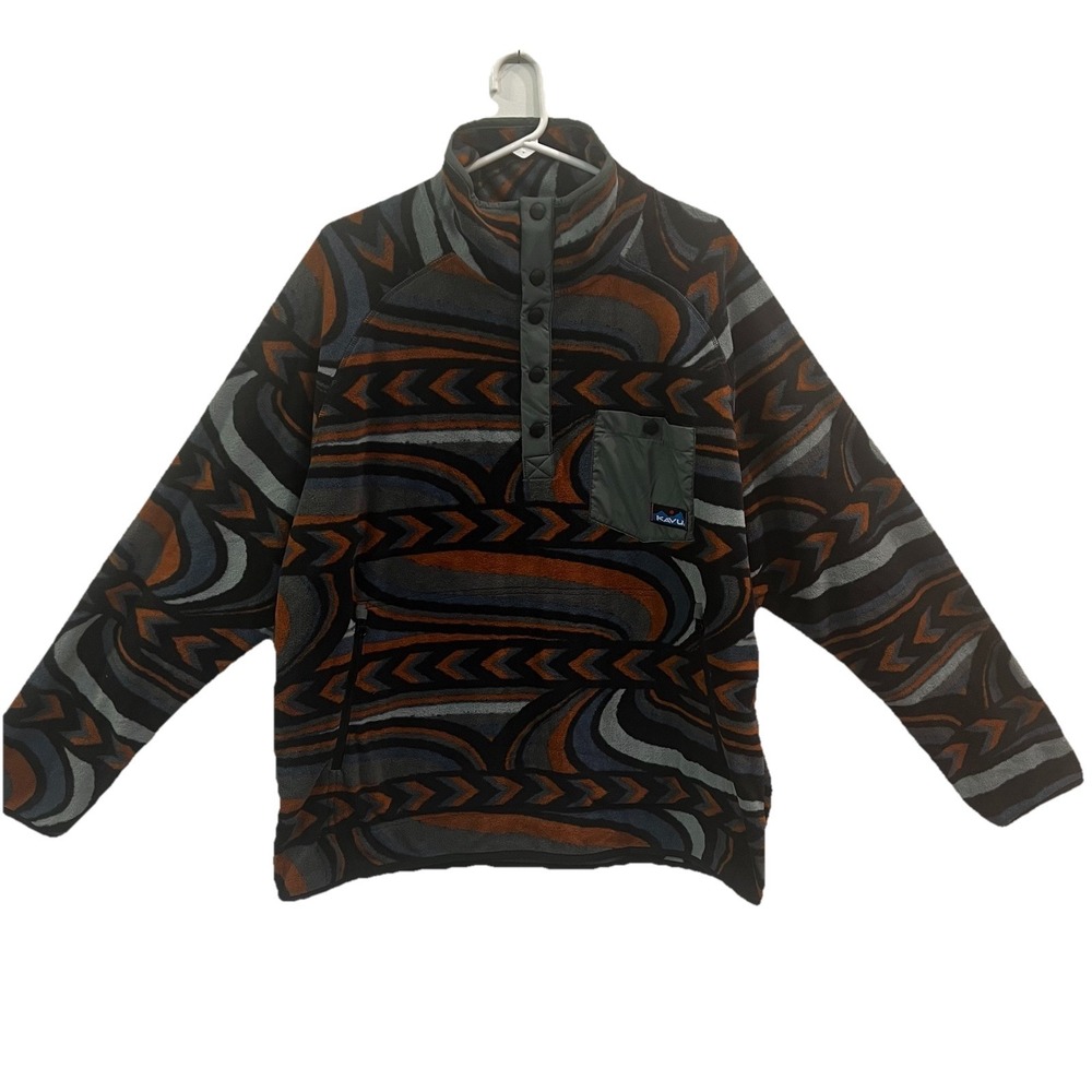 NWT Mens KAVU Teannaway Fleece Pullover Mixed Assembly Aztec Print Sweater XL